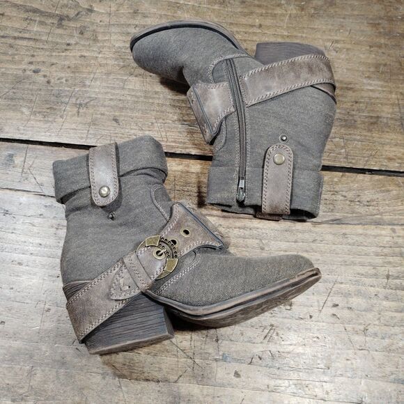 2 Lips Too Ankle Boots Sz 8 Combat Booties Buckle Side Zip - Picture 9 of 11